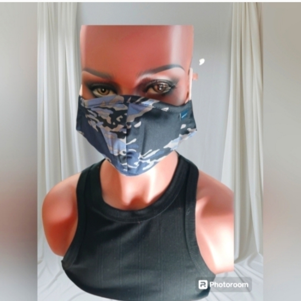 Perry Ellis Navy Camouflage Unisex Reusable Face Mask - Picture 7 of 9